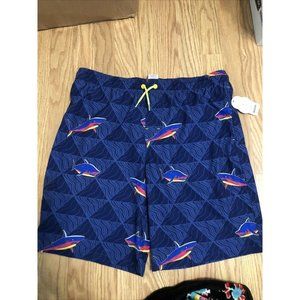 Wonder Nation Boys Swim Trunks XL Husky (14-16) Sharks blue yellow UPF 50+  NEW